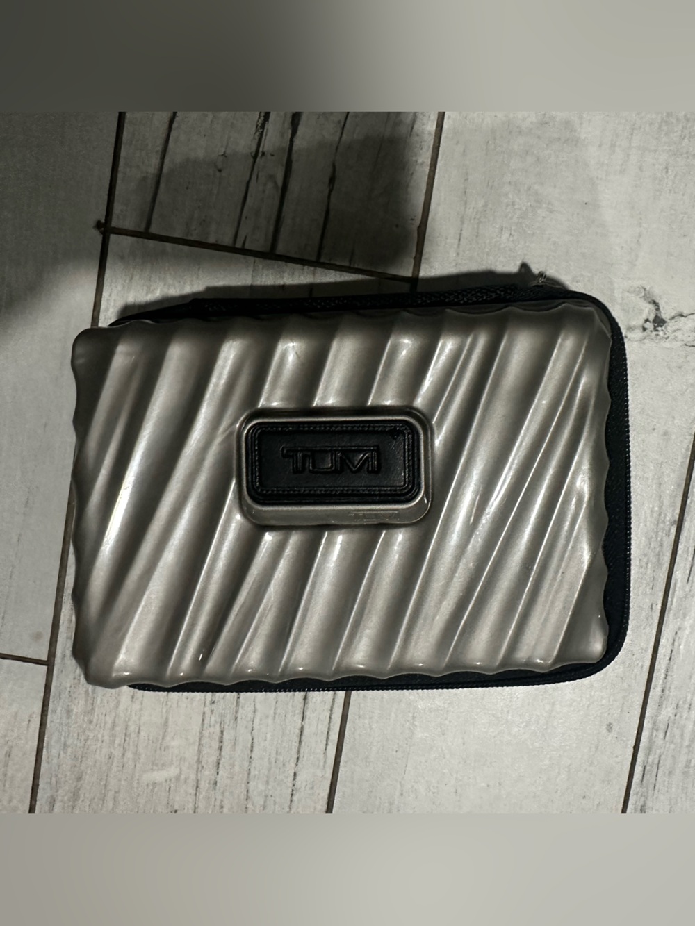 Tumi Metallic Silver Diagonal-Rib Travel Organizer Pouch Empty